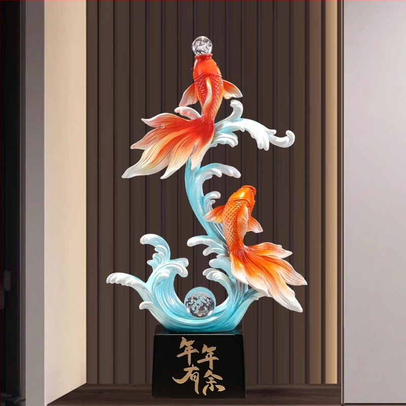 Голям декоративен орнамент от смола с риби за антре, китайски стил, луксозна фигура за дневна, подарък за нов дом