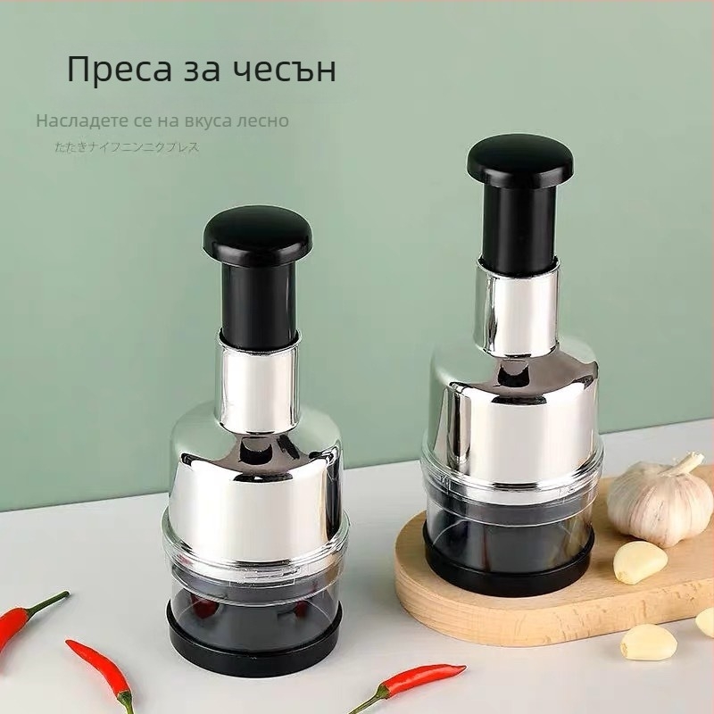 Многофункционална преса за чесън и резачка за зеленчуци, ръчен кухненски инструмент от неръждаема стомана за домашна употреба
