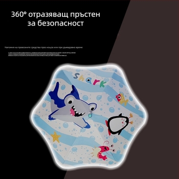 LED детски чадър с карикатура - сладък закръглен дизайн, защита от бодежи, черен гумен чадър, двупосочен за слънце и дъжд