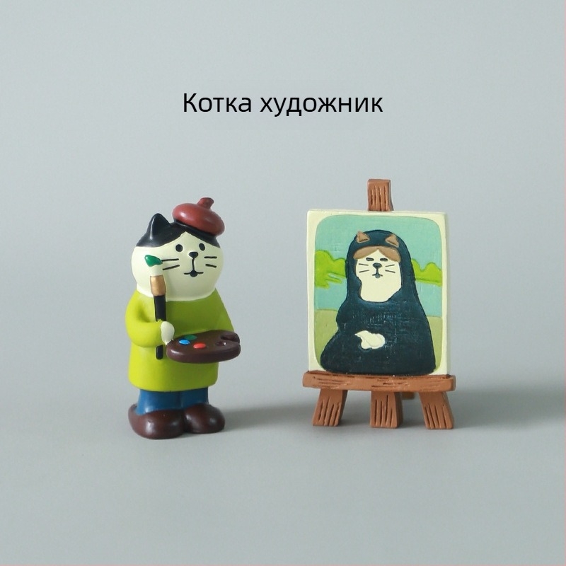 Котка художничка в японски стил — декоративна фигурка от смола за бюро