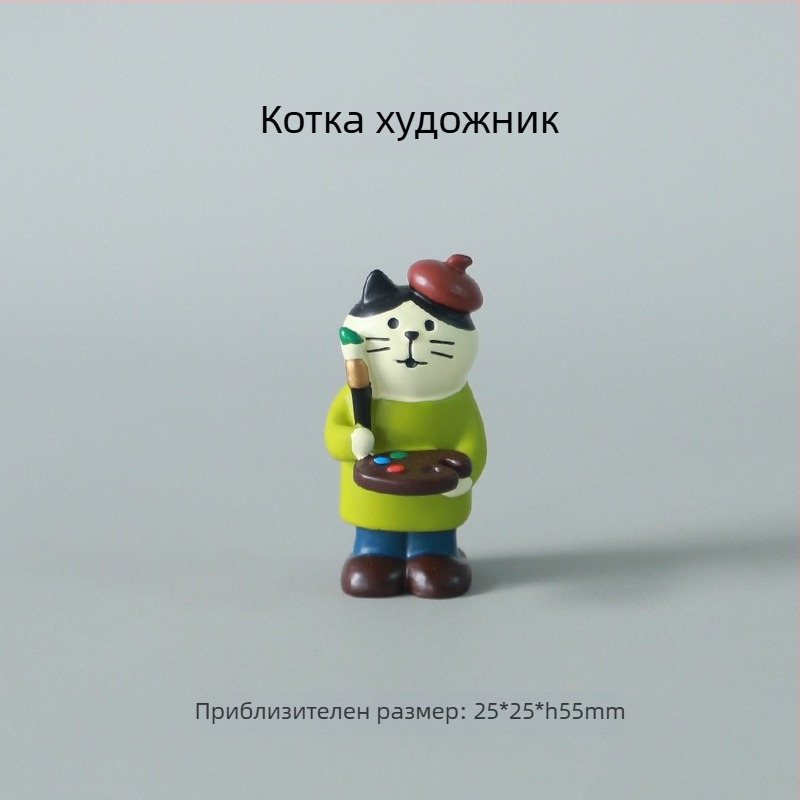 Котка художничка в японски стил — декоративна фигурка от смола за бюро