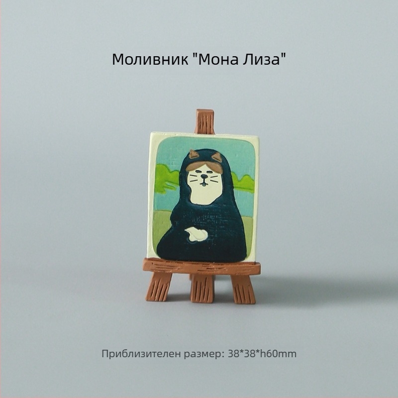 Котка художничка в японски стил — декоративна фигурка от смола за бюро