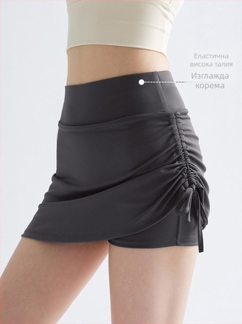 Женски йога кулотни панталони за жени - лято, висока талия, стягане на корема, повдигане на дупето, спортни шорти с пола за тичане и тренировки