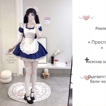 Сладка лолита рокля с пухкава принцеса и японска престилка за прислужница — летен комплект от четири части