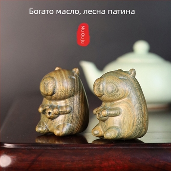 Капибара от натурално зелено сандалово дърво, ръчно резбована дървена фигура със дзен стил