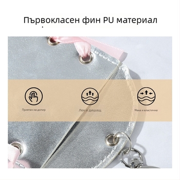 PU държател за карти с панделка и розово сърце висящ медальон, INS стил