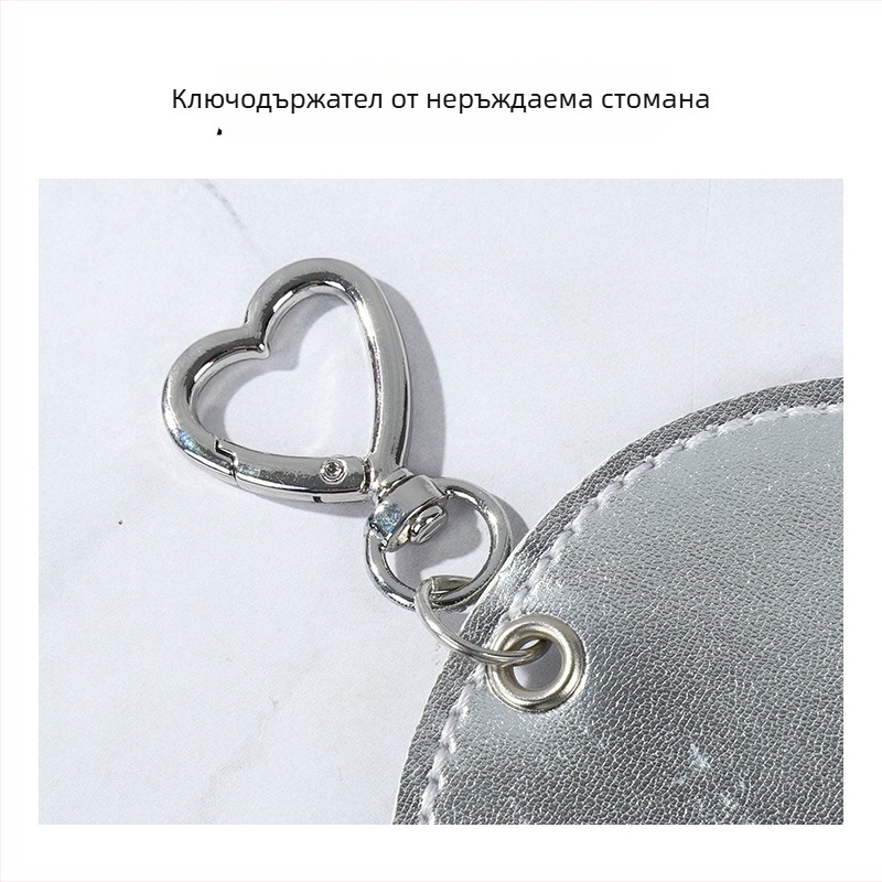 PU държател за карти с панделка и розово сърце висящ медальон, INS стил