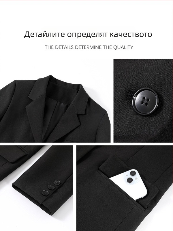 Черно дамско сако за пролет и есен 2026, свободна кройка, прави рамене, костюмно яке в корейски стил, елегантен вид