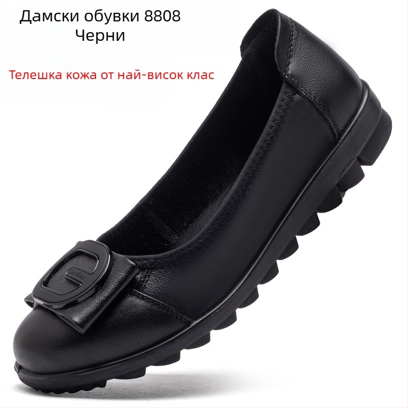 Дамски обувки от първи слой телешка кожа, без връзки, с мека PU подметка, удобни за есен за възрастни жени.