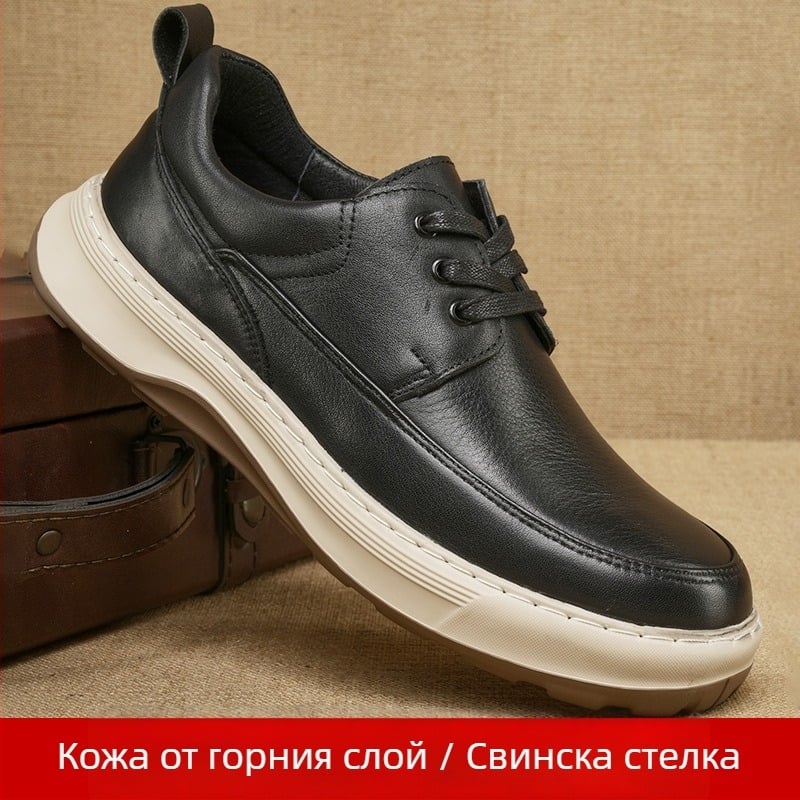 Есенни мъжки кожени обувки с ретро предно връзване, британски стил, удобна мека подметка