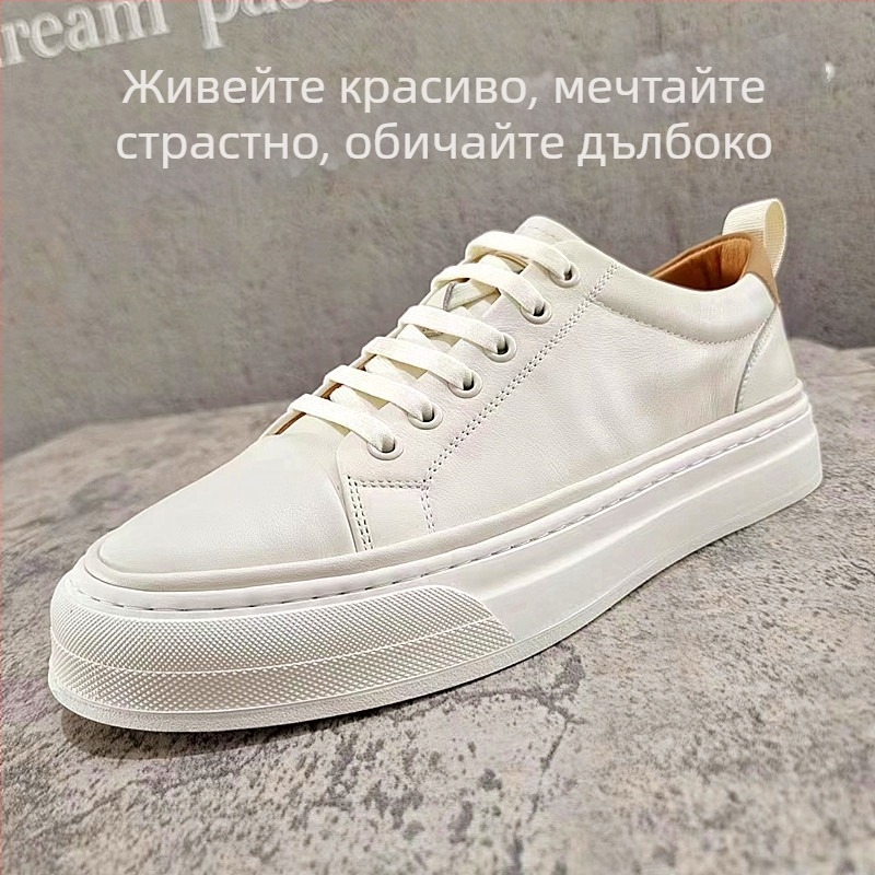 Мъжки кожени обувки без връзки, слип-он, естествена кожа, гумена подметка, закръглен нос, нисък ток, кожена подплата