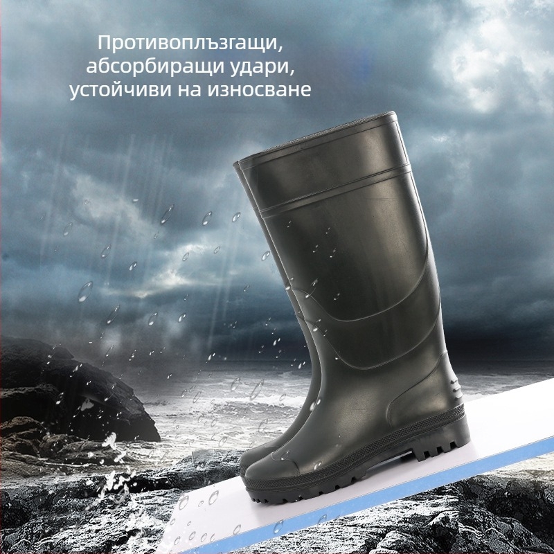 Нови мъжки дъждовни ботуши с матово черно покритие, високи, в големи размери, удебелени, противохлъзгащи и износоустойчиви водни обувки