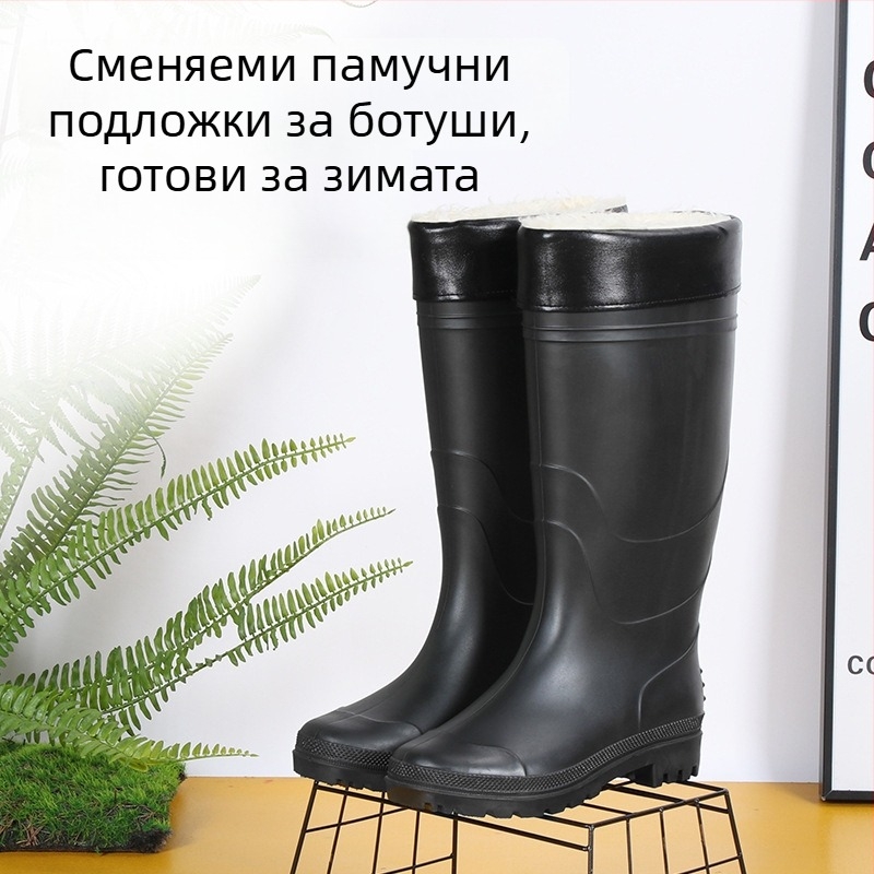Нови мъжки дъждовни ботуши с матово черно покритие, високи, в големи размери, удебелени, противохлъзгащи и износоустойчиви водни обувки