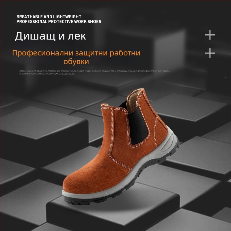 Защитни обувки за работа с висок връх и стоманен нос, анти-удар и анти-пробив, кожени обувки от телешка кожа, искрозащитни