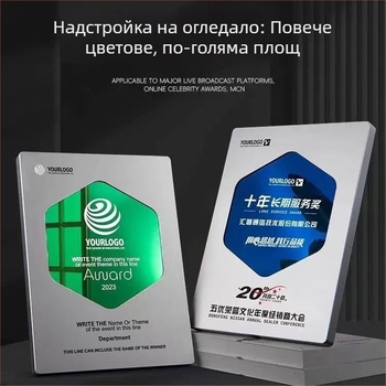 Метален медал и упълномощаваща табела: комплект плакети за фирмена франшиза и удостоверение