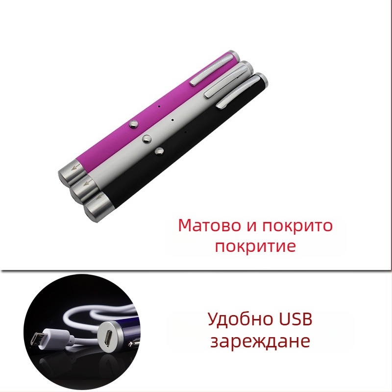 itech 5MW USB презареждаем лазерна писалка със зелен лазер, алуминиева сплав, размери 14×160 мм