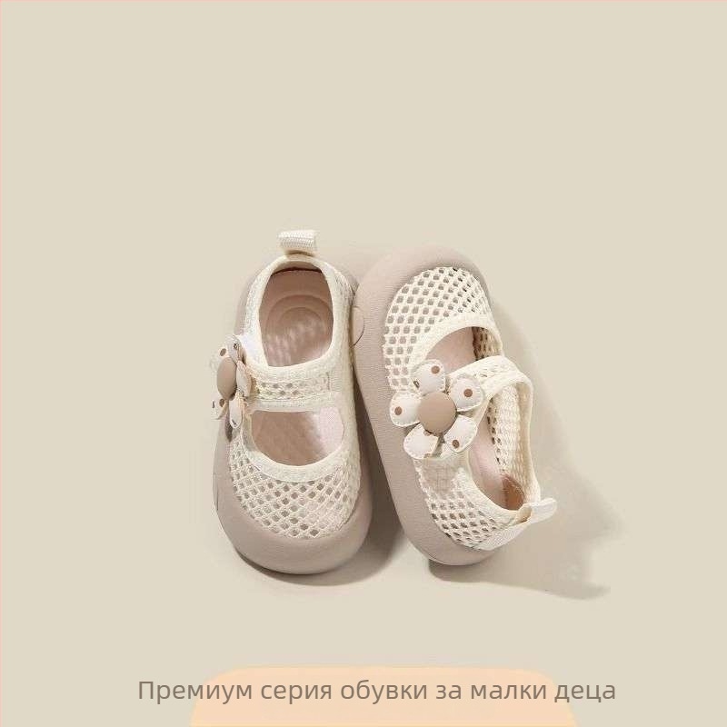 Момичешки обувки за прохождане с мека подметка, дишащи мрежести сандали за 12–36 месеца, лято