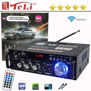 Компактно BT-298A Bluetooth USB радиоприемник и Hi‑Fi усилвател за автомобил и дом (12V/220V AC/DC)