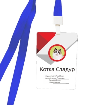 PVC идентификационен бейдж, персонализирана портретна карта с шнур за врата и номер на служителя