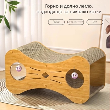 Дървена дъска за драскане и котешка къща в едно, самостоятелно забавление за котката, издръжлива на износване и надраскване, без отделяне на власинки, двойно ниво котешки дом, котешка играчка, вертикална котешка катерушка