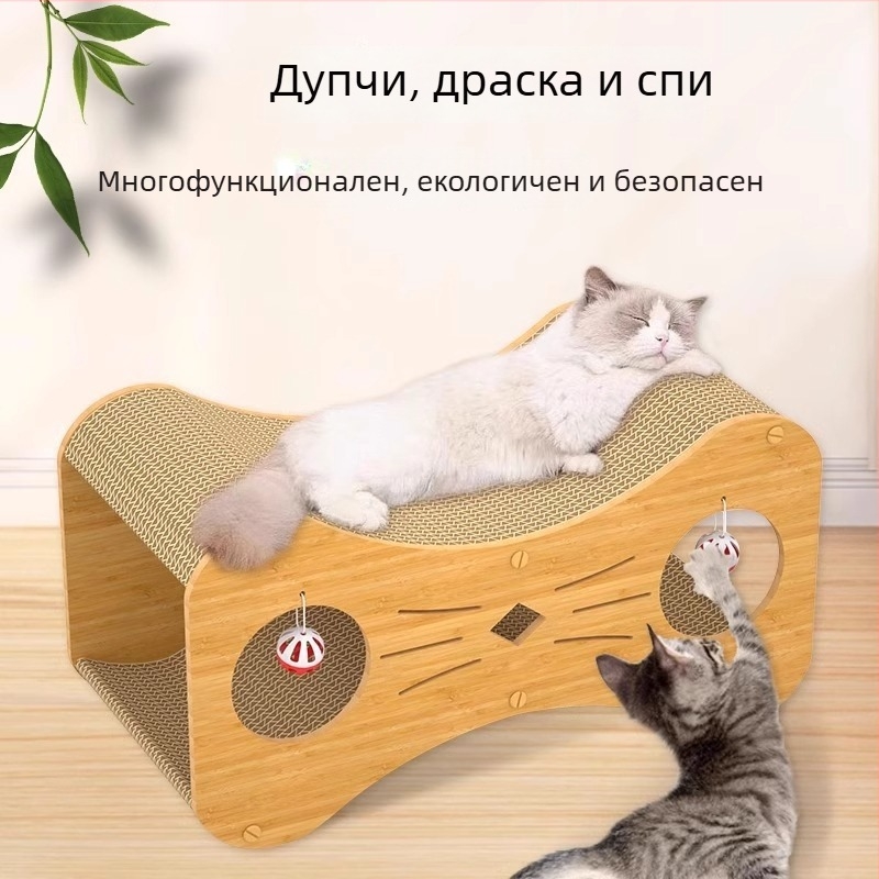 Дървена дъска за драскане и котешка къща в едно, самостоятелно забавление за котката, издръжлива на износване и надраскване, без отделяне на власинки, двойно ниво котешки дом, котешка играчка, вертикална котешка катерушка