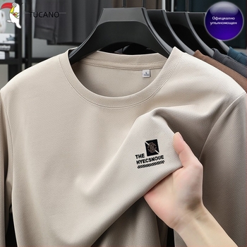 Woodpecker Ice Silk мъжки дълъг ръкав T-shirt за пролет-лято 2025, тънък, кръгла яка, базово облекло