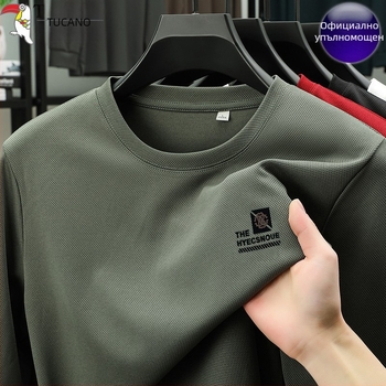 Woodpecker Ice Silk мъжки дълъг ръкав T-shirt за пролет-лято 2025, тънък, кръгла яка, базово облекло