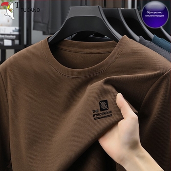 Woodpecker Ice Silk мъжки дълъг ръкав T-shirt за пролет-лято 2025, тънък, кръгла яка, базово облекло
