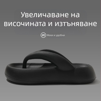 Жени чехли с дебела подметка за повдигане на височината, летни чехли за външно носене, баня и плаж, черни