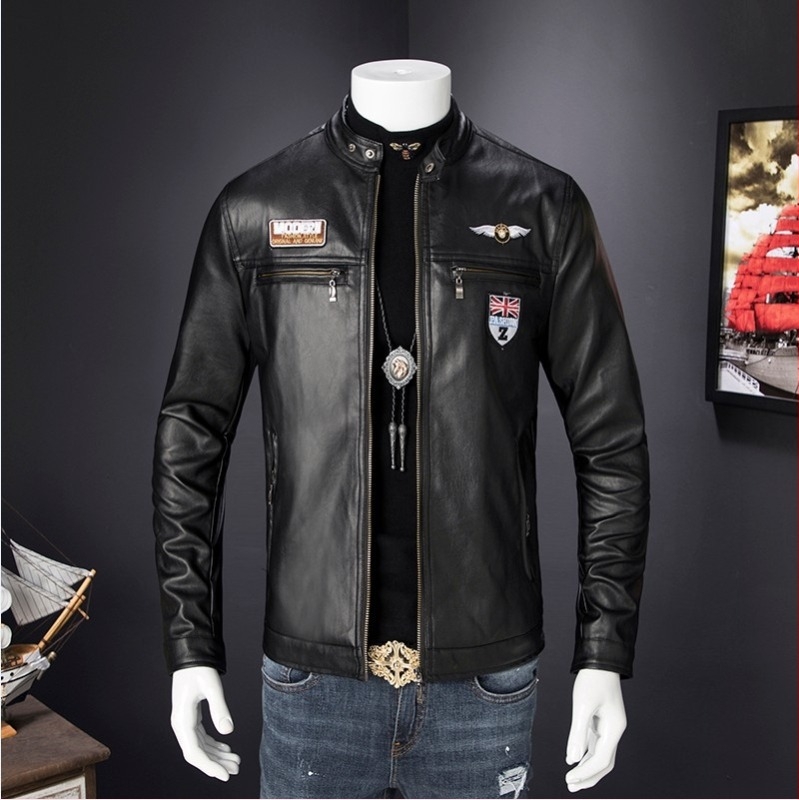 Мъжко PU кожено яке, slim fit, корейски стил, пролет и есен, мотоциклетно яке за мъже