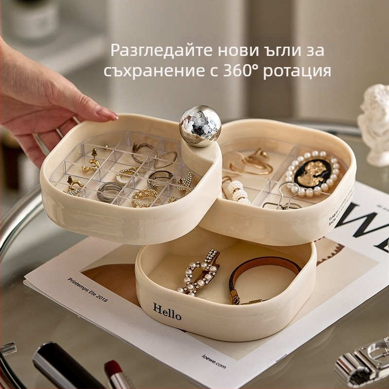 Мултислоен въртящ се кутия за бижута за бюро и скрин – разноцветен органайзер за козметика и бижута