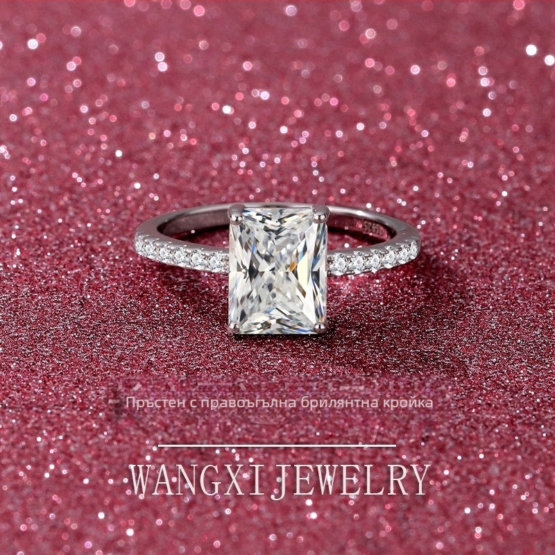 Пръстен с радиантен правоъгълен разрез Moissanite, 925 стерлингово сребро, Pt950 платина, 3 карата