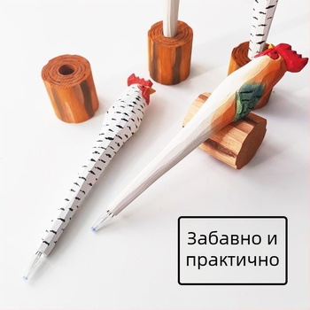 Дървена писалка с карикатурен дизайн, ръчно резбована – учебни принадлежности, декоративен сувенир
