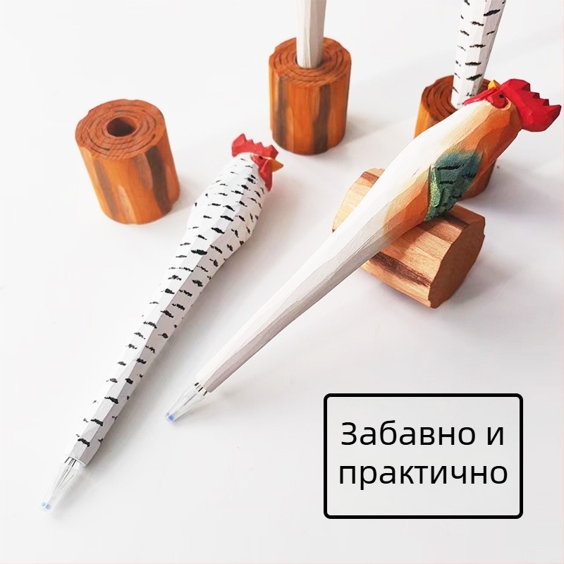 Дървена писалка с карикатурен дизайн, ръчно резбована – учебни принадлежности, декоративен сувенир
