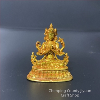 Ретро позлатена статуя на Гуань Ин с четири ръце, украса за офис, хол, кабинет и витрина