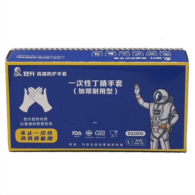 Еднократни нитрилни ръкавици, удебелени, сини, за лабораторни тестове, индустриално и битово почистване, маслоустойчиви, годни за контакт с храни