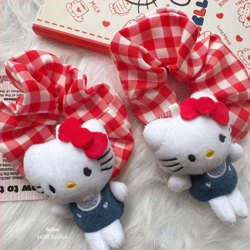KT Scrunchie с червено каре, корейски стил, аксесоар за коса за кок