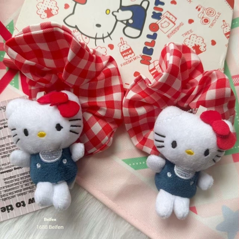 KT Scrunchie с червено каре, корейски стил, аксесоар за коса за кок