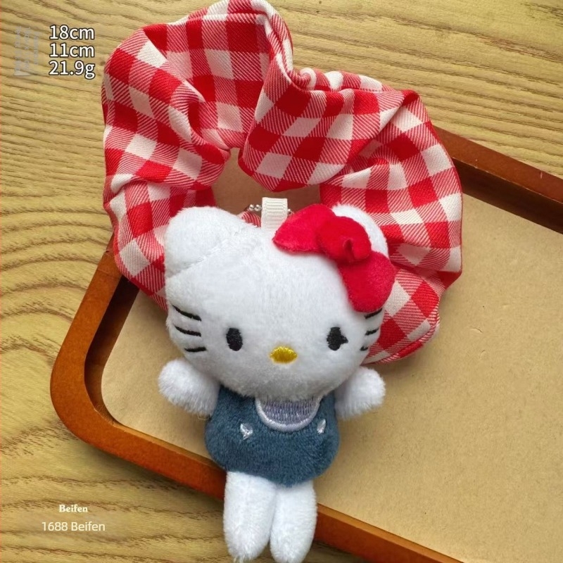 KT Scrunchie с червено каре, корейски стил, аксесоар за коса за кок
