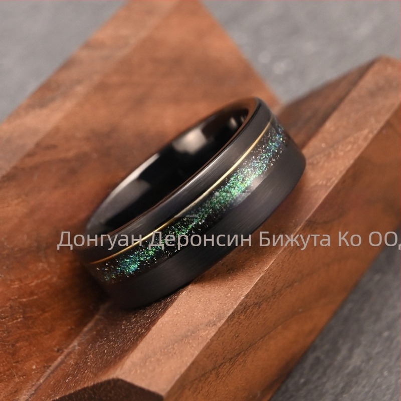 8 мм широк черен пръстен от волфрамова стомана, Galaxy серия, мъжки минималистичен дизайн