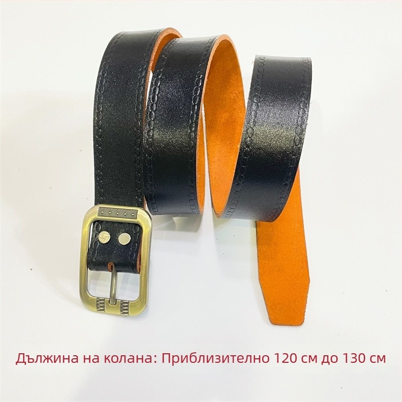 Мъжки колан от телешка кожа, двупластова естествена кожа, метална закопчалка с щифт, винтидж стил, ръчна изработка, за панталони