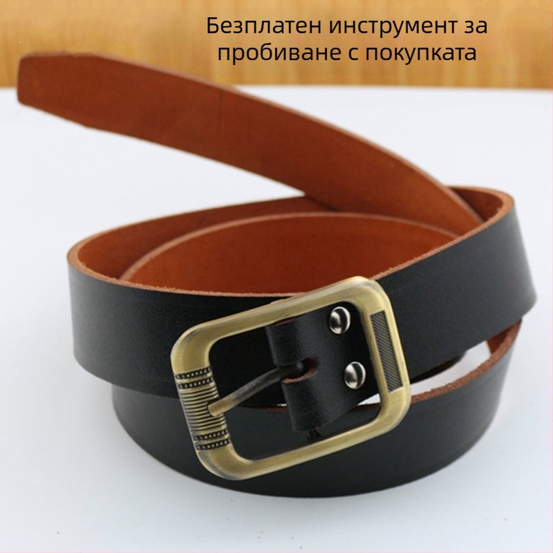 Мъжки колан от телешка кожа, двупластова естествена кожа, метална закопчалка с щифт, винтидж стил, ръчна изработка, за панталони