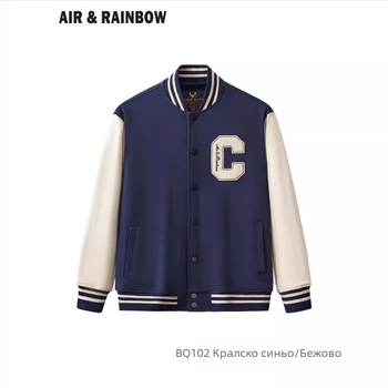 Air & Rainbow бейзболно яке в корейски стил, буквена бродерия, памучен терри плат, слим фит, скрити копчета, есен 2024