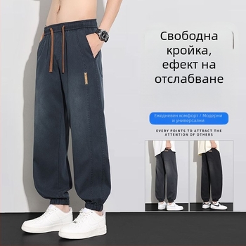 Панталони за мъже със звезден модел от изкуствена кожа, пролетно–лятна кройка, свободен джогър стил