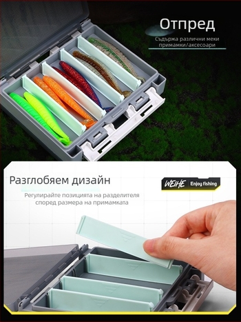 Weihe Двустранна кутия за примамки с ABS вложки и съхранение на аксесоари