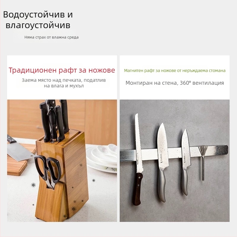 Кухненски магнитен държач за ножове, стенен монтаж, магнитен организатор за ножове