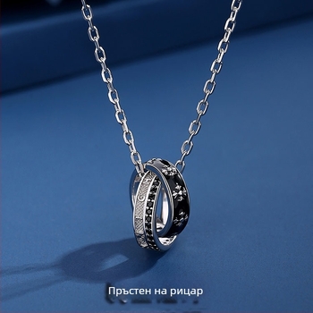 Огърлица „Рицарски пръстен“ за мъже — корона медальон, мед, унисекс, лек лукс, ретро стил