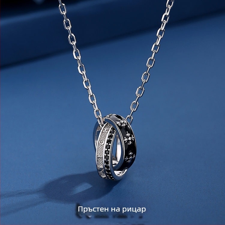 Огърлица „Рицарски пръстен“ за мъже — корона медальон, мед, унисекс, лек лукс, ретро стил