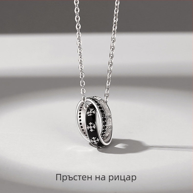 Огърлица „Рицарски пръстен“ за мъже — корона медальон, мед, унисекс, лек лукс, ретро стил
