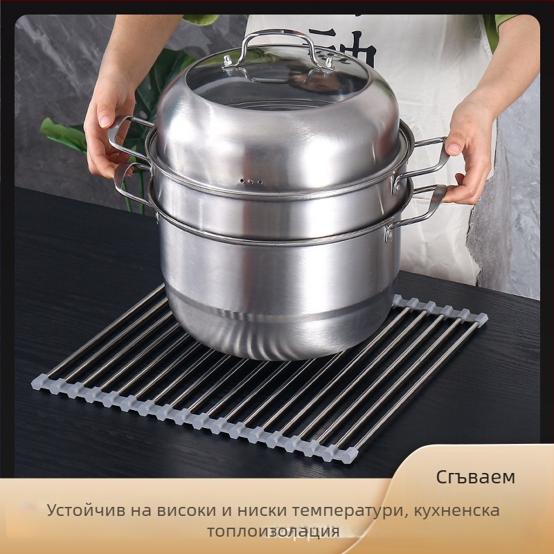 Неръждаема стомана рол-ъп дренажна поставка за кухненска мивка, сгъваема, силиконова дренажна подложка против плесен